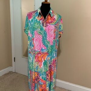 Chic Pink and Green Midi Dress